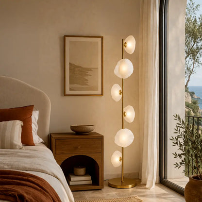ZECCA 6 Light Floor Lamp - Antique Gold/Frost