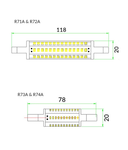 R7 LED Globes - Length: 118mm; Colour Temperature: 3000K