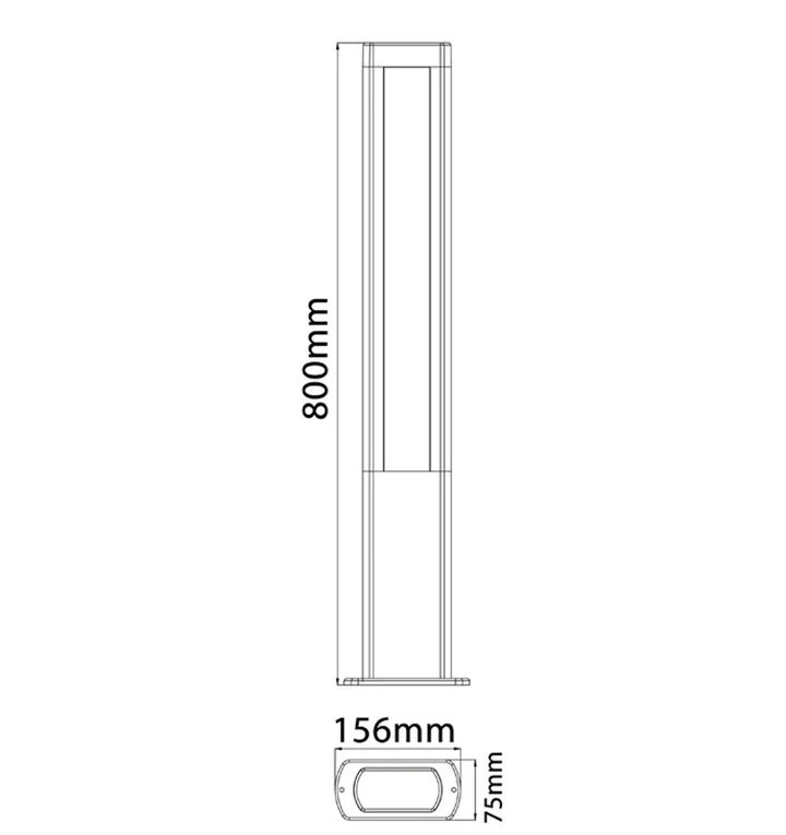 AMUN: LED Surface Mounted Matte Black Rectangular Bollard Lights IP54 - 800mm