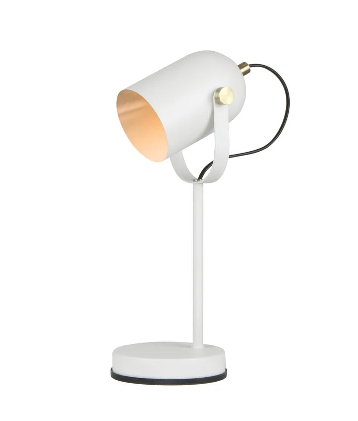 TAZZA: Ellipse Shade with Antique Brass Highlight Table Lamp - Matte White