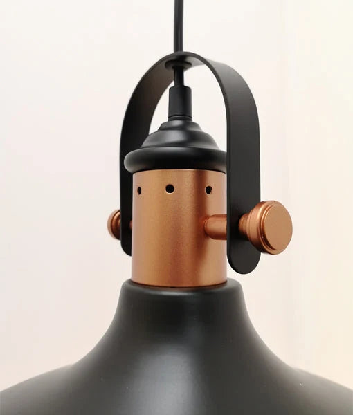 NARVIK: Industrial Scandinavian Dome Shape With Copper Plating Pendant Light - Matte Black