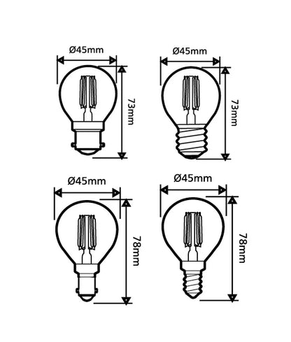 Fancy Round LED Filament Dimmable Globes (4W) - Options: E14 2700K