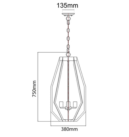 GAMBA: Industrial Black Rustic Narrow Angular Cage Pendant Light