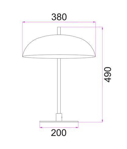 PARAGUAS: Interior Black Dome Shade with Brass Rod Table Lamp