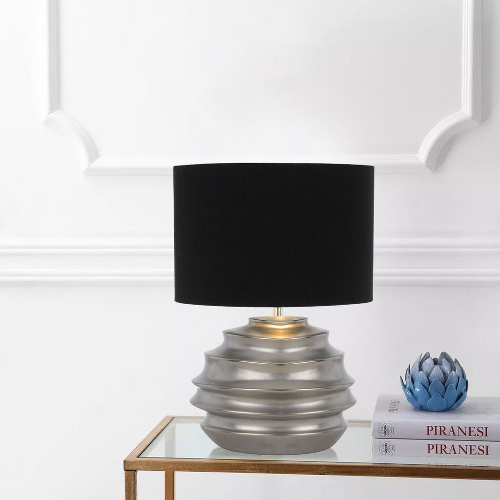 ARAS Ceramic Table Lamp - Silver/Black