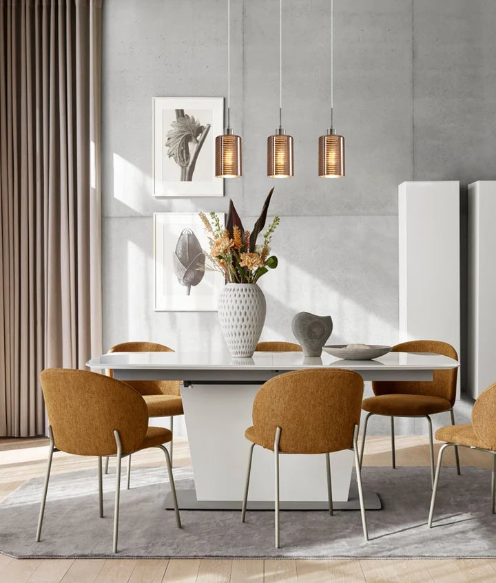 ESPEJO2: Interior Iron &amp; Rose Gold Oblong Glass with Line Effect Pendant Light - Multiple Bar Base
