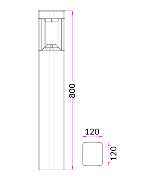 LED Surface Mounted Grey Bollard Lights IP54 - Square