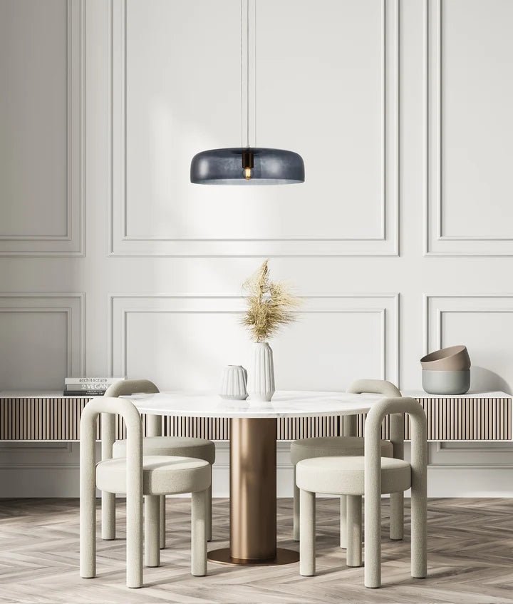 GELATINA: Interior Dome Glass with Brass Highlight Pendant Lights - SMOKEY BLACK