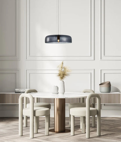 GELATINA: Interior Dome Glass with Brass Highlight Pendant Lights - SMOKEY BLACK