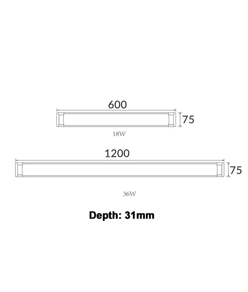 RAZORDM: Interior Surface Mounted LED Dimmable Tri-CCT Battens - 36W