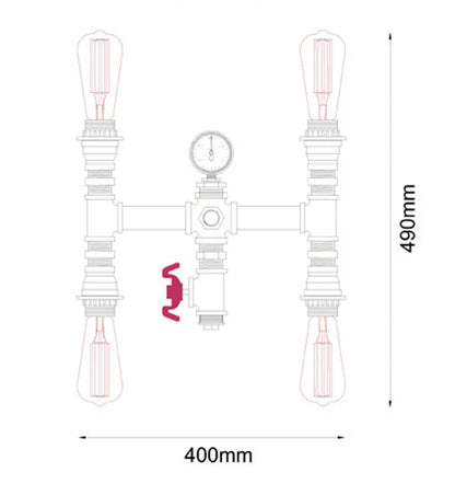 STEAM: Interior Aged Iron 4xPipe Wall Light - 4 Lights