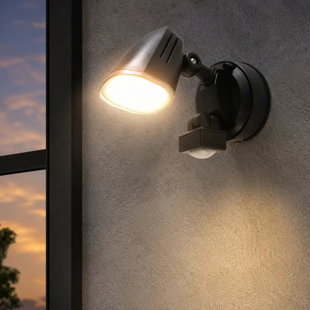 CLARION Single Exterior LED Spotlight with Sensor- Black