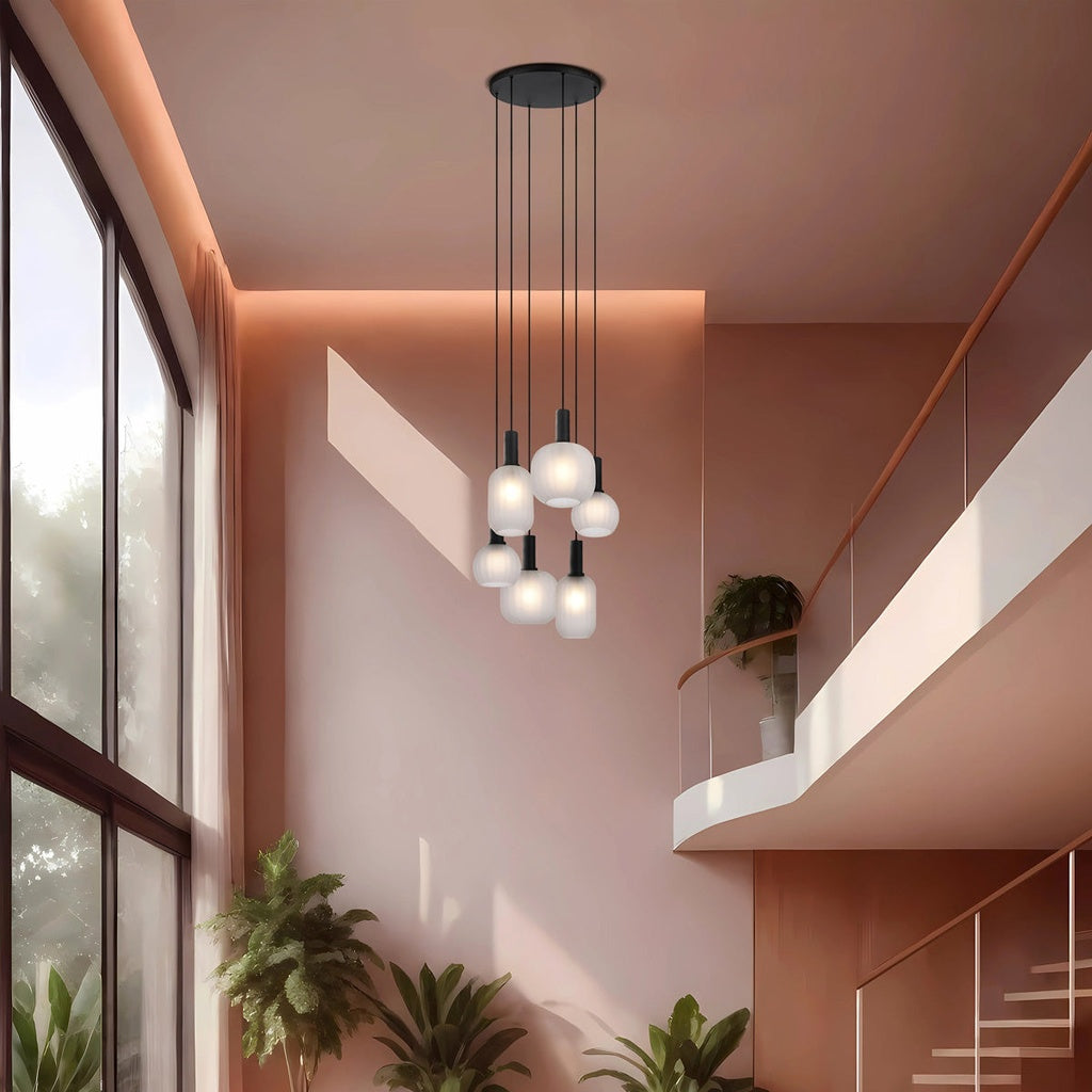 AOSTA 6 Pendant Light - Black / Frost
