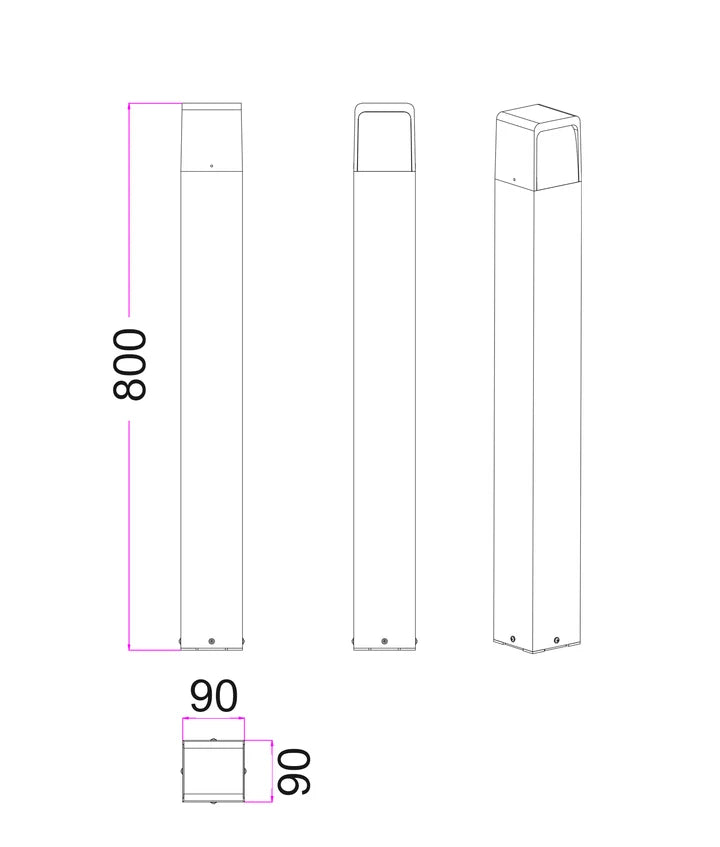 TOREN: LED Tri-CCT Surface Mounted Dark Grey Bollard Light IP65