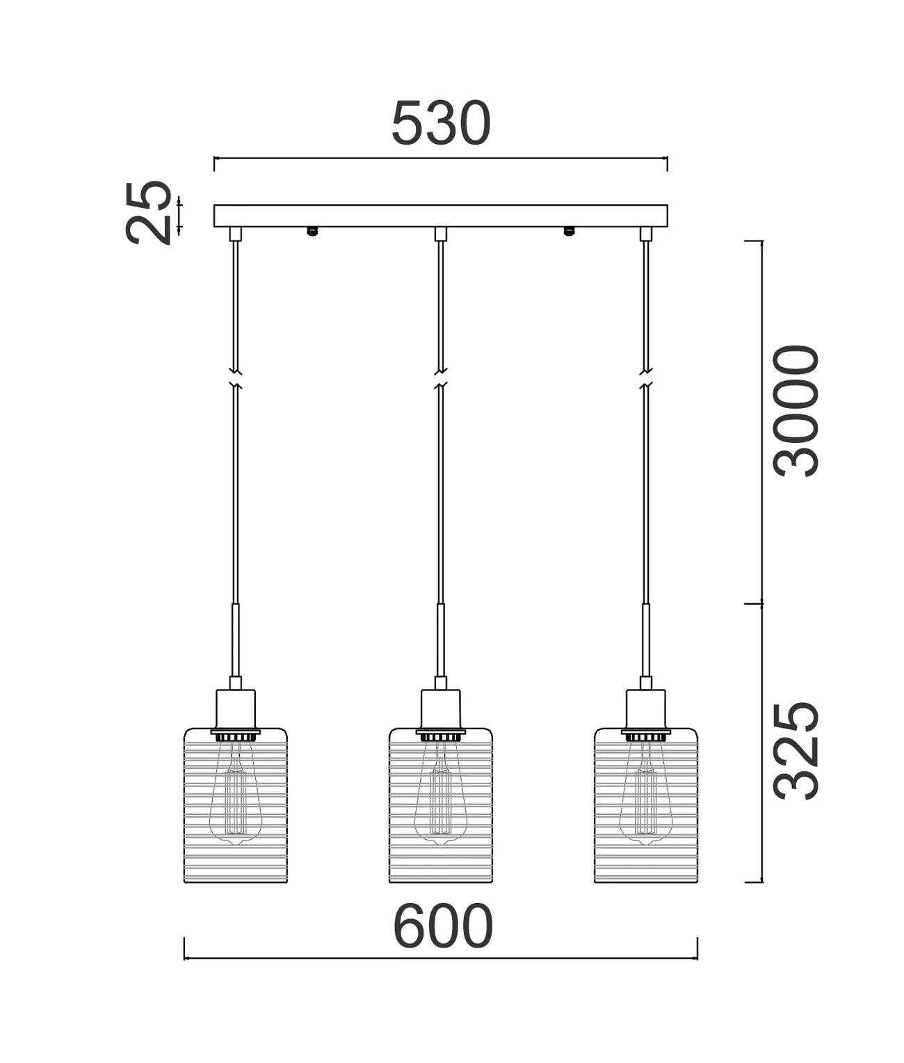 ESPEJO2: Interior Iron &amp; Rose Gold Oblong Glass with Line Effect Pendant Light - Multiple Bar Base