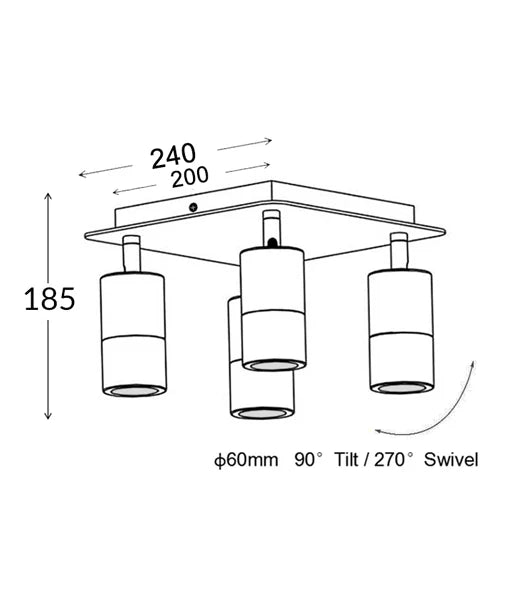 GU10 Exterior Adjustable Head Bar Lights (White) IP44 - 4 Square