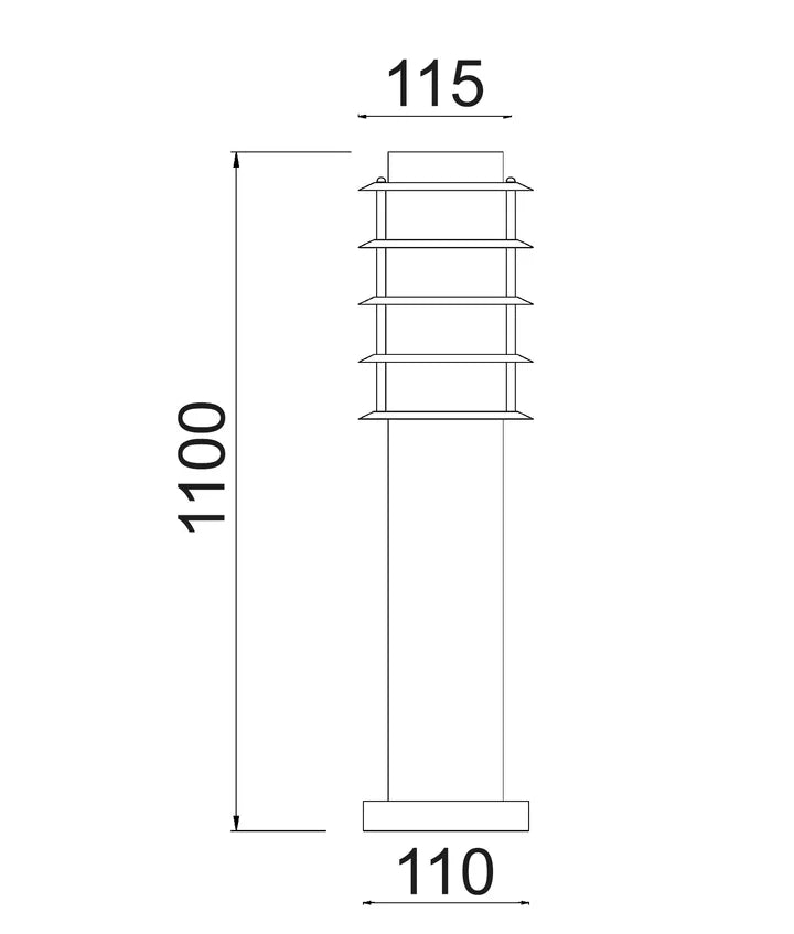 BORDA: E27 Surface Mounted Louvred Stainless Steel Bollard Lights IP44 - 1100mm