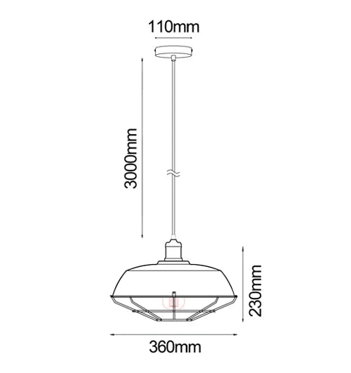 MATRIX: Industrial Iron Dome & Cage Pendant Light - Black