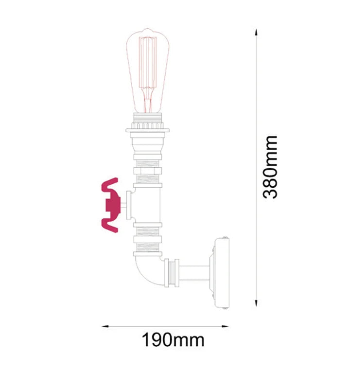 STEAM: Interior Aged Iron 1xPipe Wall Light - 1 Light