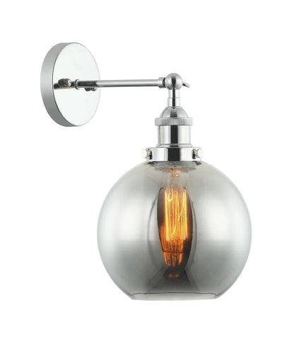 PESINI: Interior Swing Arm Smokey Black Glass with Chrome Highlight Wall Light