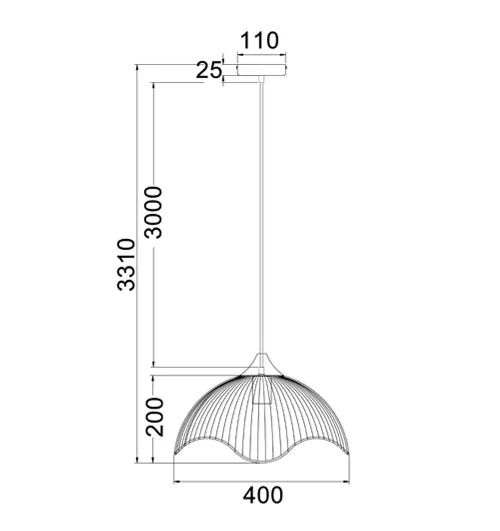 SPIAGGIA: Dome Shape & Wavy Edge Pendant Light - Black