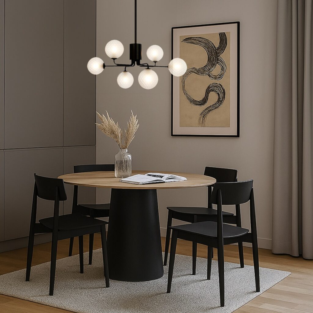 FELTON 6 Pendant Light - Black/Frost Tear