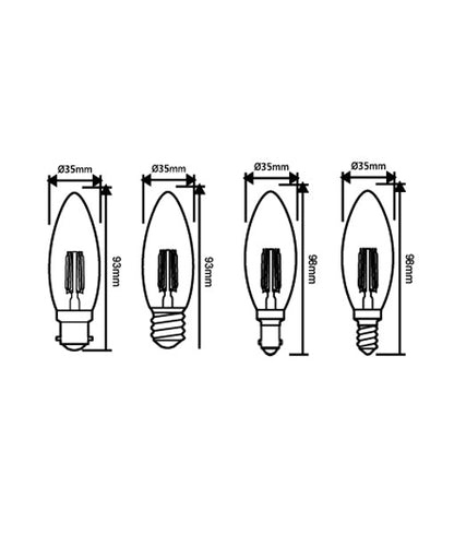 Candle LED Filament Dimmable Globes Clear Diffuser (4W) - Options: B22 2700K