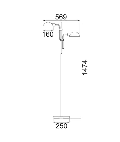 TETTU: Adjustable Height Swivel Head Sand Black Floor Lamp - 2 Head