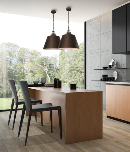 CLOCHE: Interior Metal ANTIQUE BRASS Shade with Travertine Highlight Bell Shape Pendant Light