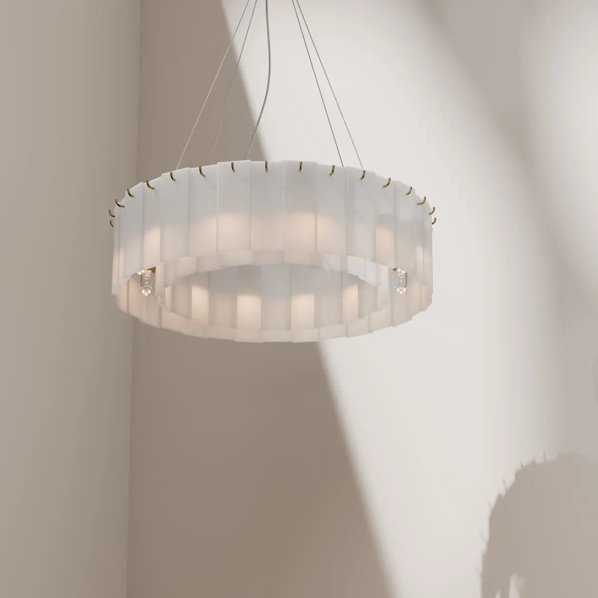 Calibo Mirage 12 Light Alabaster Stone 600mm Round Pendant - Calibo Mirage 12 Light Round Alabaster Pendant with Metal Hook
