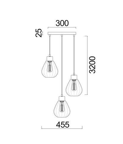 TULIP1X3R: Interior Smokey Black Wine Glass Ribbed Multiple Round Base Pendant Light