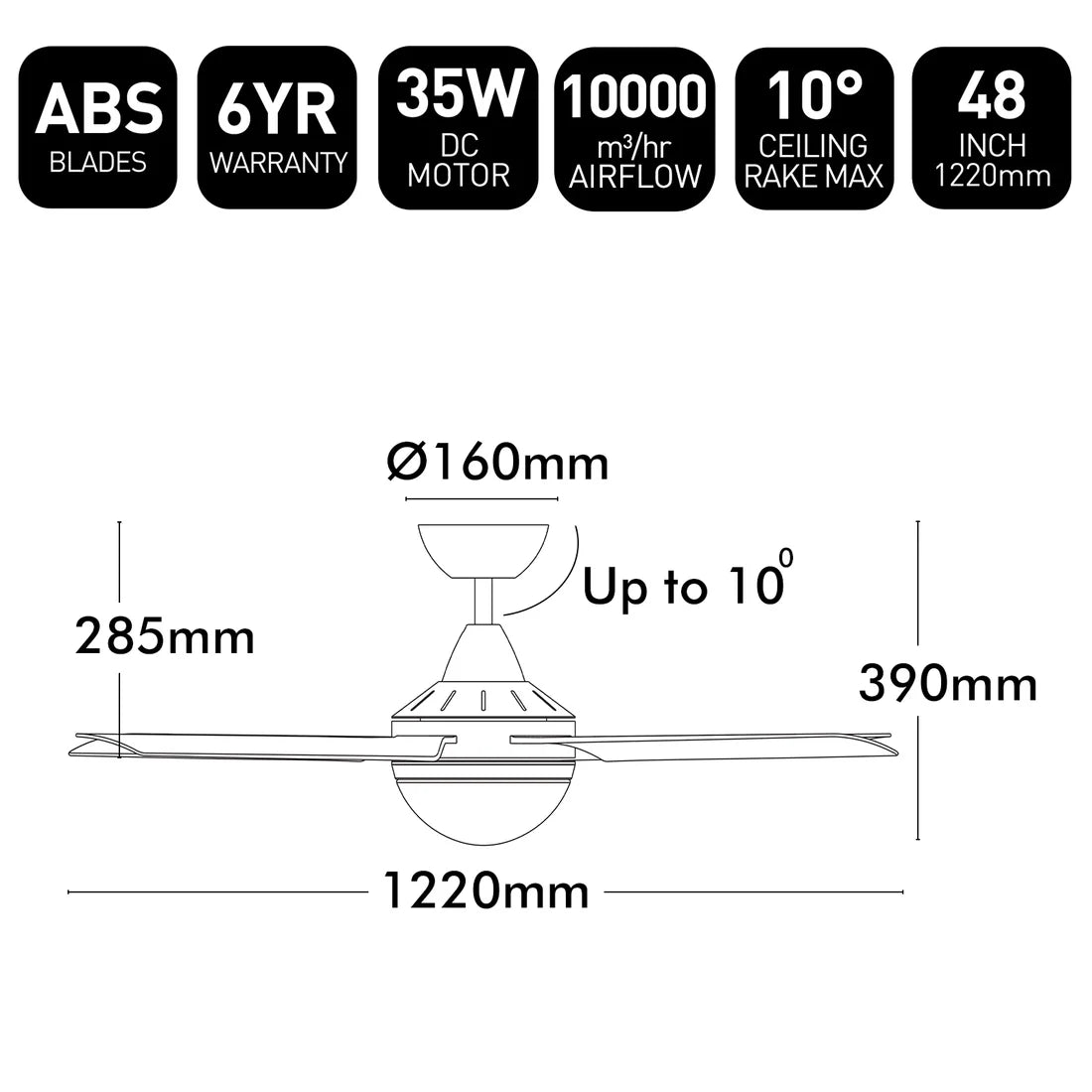 Brilliant Matt Cairns 48"(1220mm) DC Ceiling Fan with Light- White