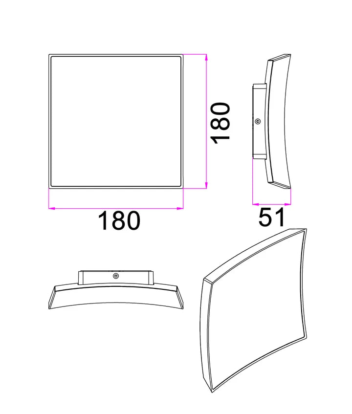 CRISTAL: LED Tri-CCT Exterior Curved Square Wall Lights IP65 - Dark Grey