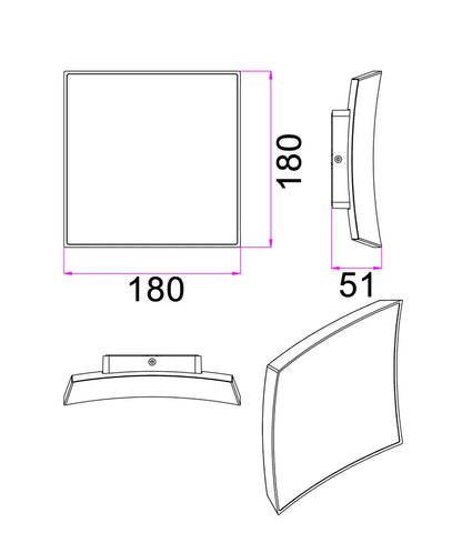 CRISTAL: LED Tri-CCT Exterior Curved Square Wall Lights IP65 - Dark Grey