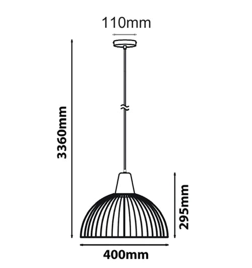STRAND: Iron and Wood Dome Cage Pendant Light - White