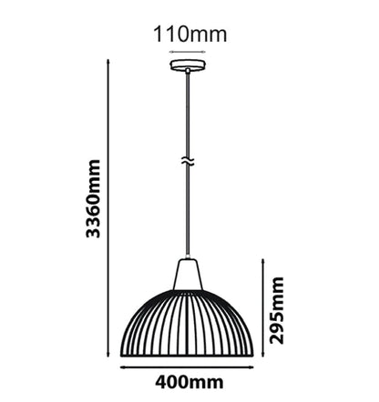 STRAND: Iron and Wood Dome Cage Pendant Light - White