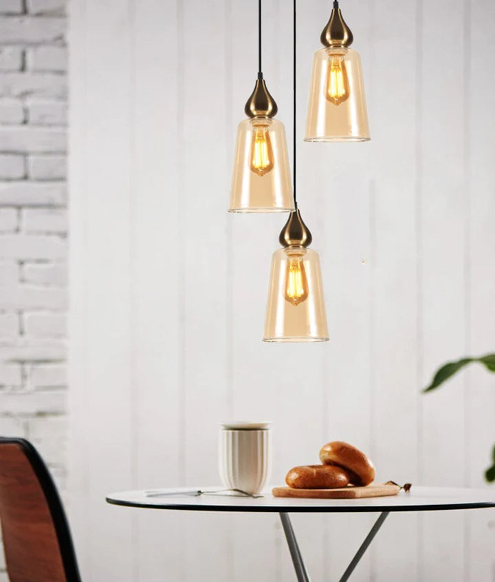 JEREZ2X3R: Bronze Amber Ellipse Glass Flat Top Pendant Light