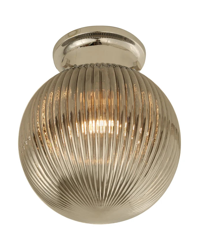 D.I.Y. Batten Fix Ceiling Lights - Large Spherical Ribbed Shape Fixtures (Smokey Black Glass & Chrome Batten)