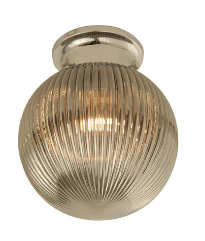 D.I.Y. Batten Fix Ceiling Lights - Large Spherical Ribbed Shape Fixtures (Smokey Black Glass & Chrome Batten)