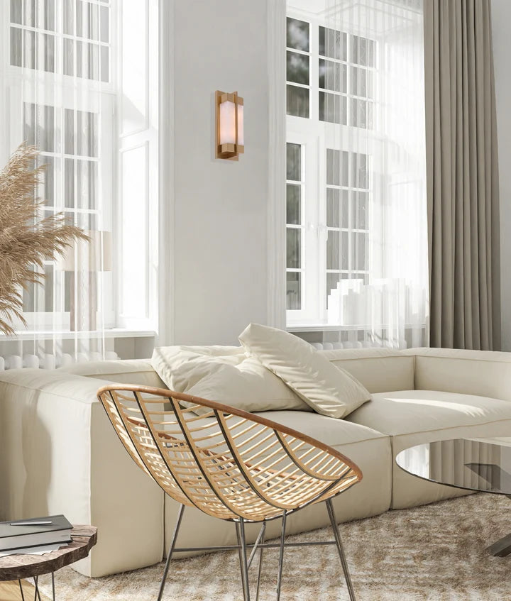 PUENTE: Interior Rectangular Marble with Brass Highlight Wall Light