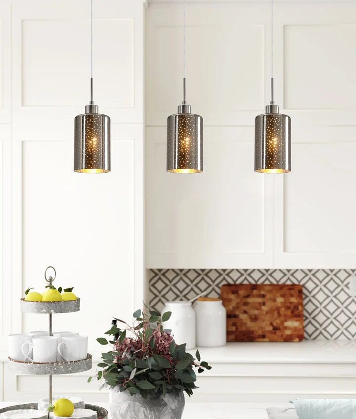 ESPEJO3: Interior Iron & Chrome Oblong Glass with Dotted Effect Pendant Light - Single