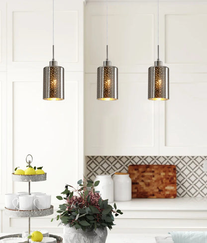 ESPEJO3: Interior Iron & Chrome Oblong Glass with Dotted Effect Pendant Light - Single