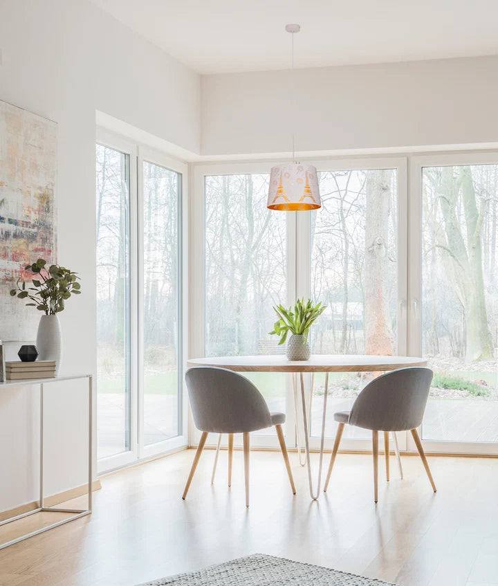 PENSHADE: Interior Slanted with Eiffel Tower Pattern Laser Cut Pendant Lights - White