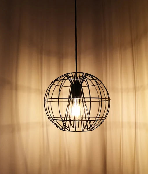 SENTINEL: Modern Minimalist Round Cage Pendant Light - Matte Black