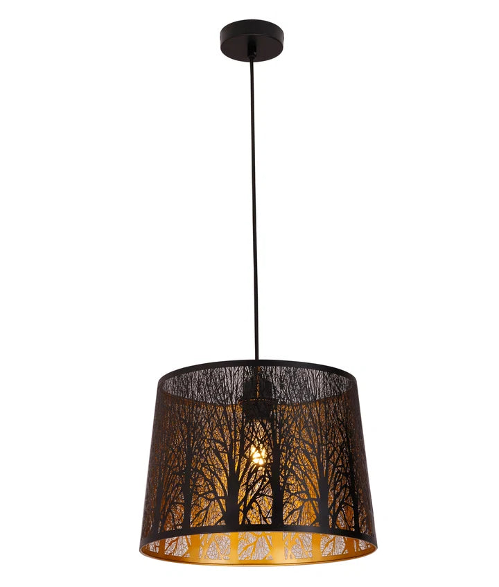 PENSHADE: Interior Slanted with Tree Pattern Laser Cut Pendant Lights - Black