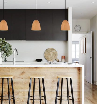 LIGNA: Retro Replica Wood Oblong Pendant Light - Cherry Cinnamon