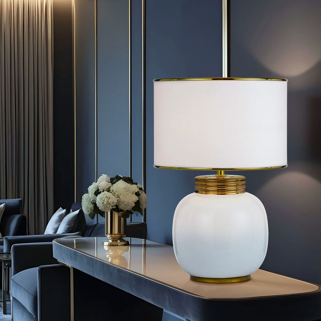 DAVILA Ceramic Table Lamp - White/Gold