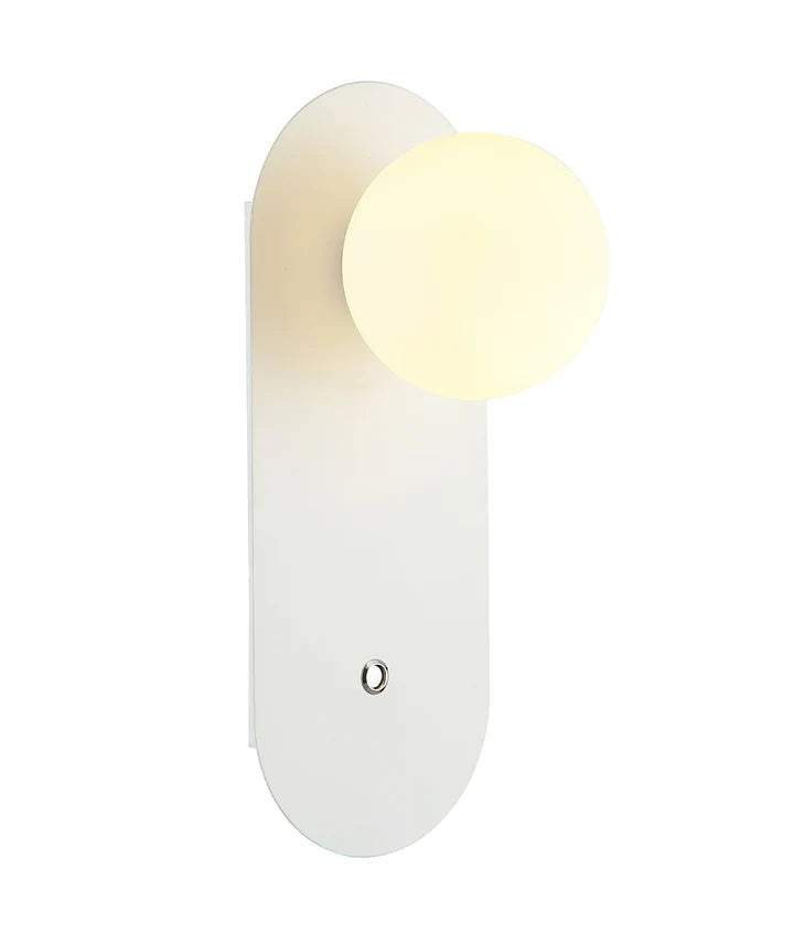 OVALIS: Interior Round Opal Diffuser Oblong Base with Switch Wall Lights - White