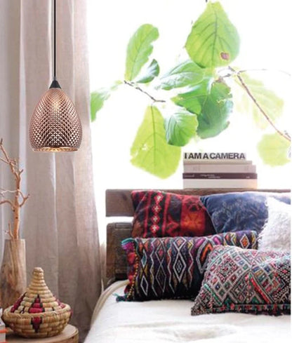 RICTUS3: Bohemian Glass with Quadrilateral Segments Ellipse Shape Pendant Light - Copper