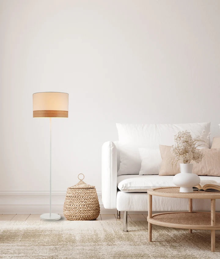 TAMBURA: Scandinavian Large Round Drum Shape Floor Lamp - White